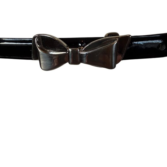 women's unbranded black leather adjustable belt with silver bow buckle M - Picture 3 of 6